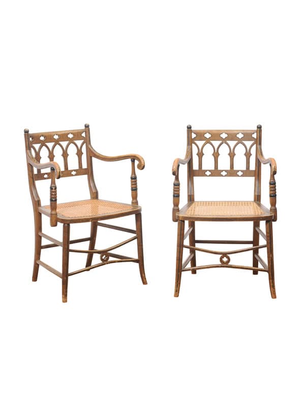 Pair of Painted Gothic Revival Arm Chairs, 19th Century