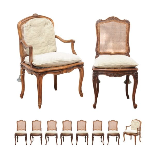 Set of 10 French Walnut Louis XV Dining Chairs with Caning, 19th Century - Image 2