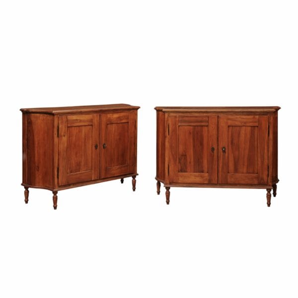 Pair of Walnut Venetian Credenzas with 2 Doors and Serpentine Sides, 19th Century Elements - Image 2