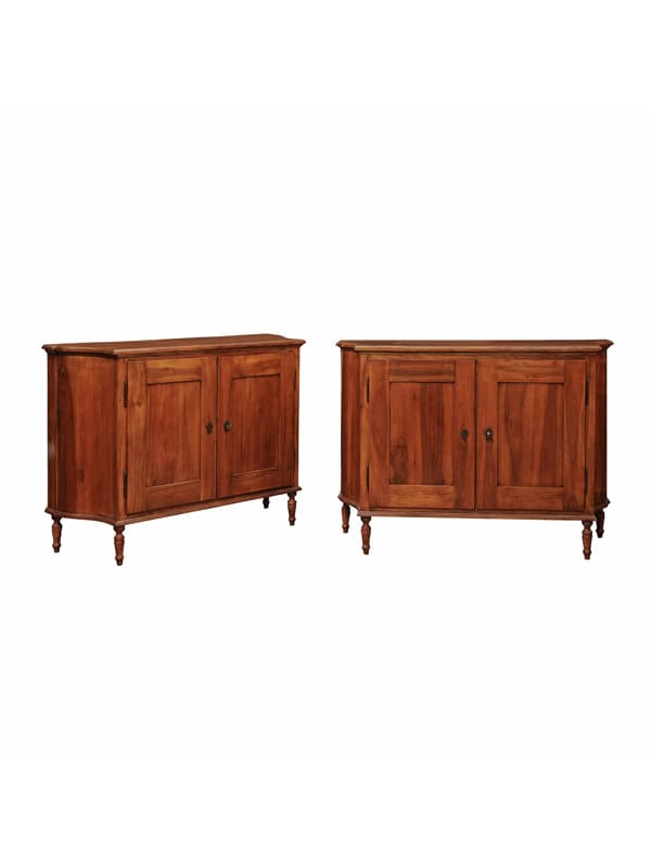 Pair of Walnut Venetian Credenzas with 2 Doors and Serpentine Sides, 19th Century Elements