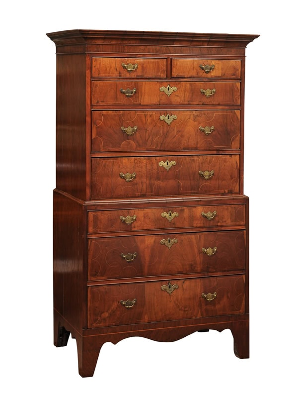 English Early 18th Century Walnut Chest on Chest with String Inlay