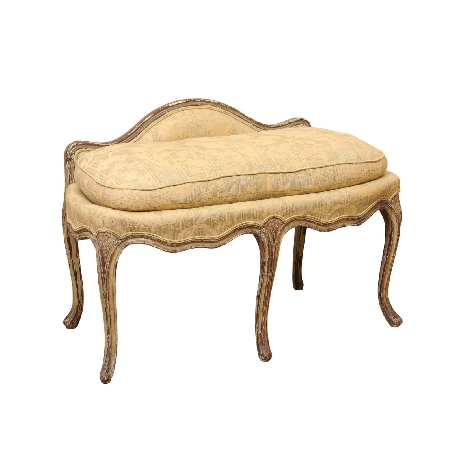 18th Century French Louis XV Green Painted Bench with Cushion & Back Support - Image 2