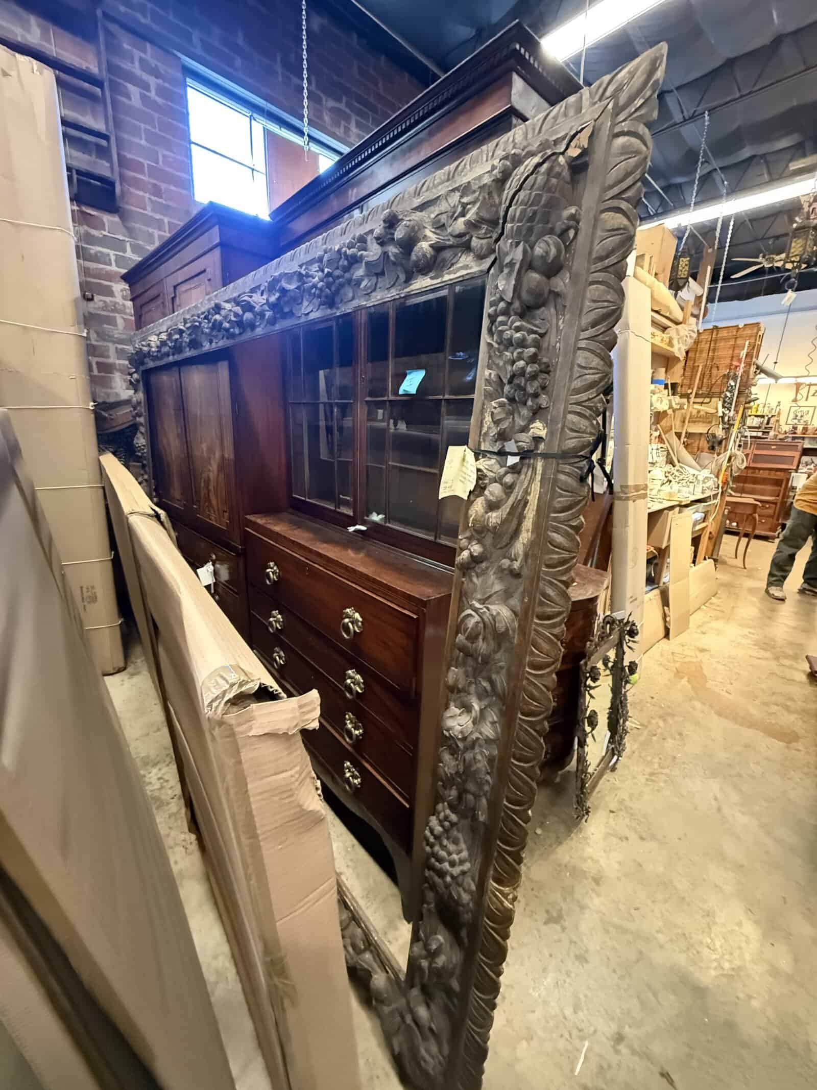 English 19th Century Mahogany Secretary Bookcase with Dental Moulded Cornice, String Inlay and Splayed Feet