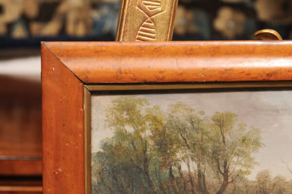 Framed English Horses Pulling a Carriage Painting on Board in Maple Frame, 19th Century - Image 7