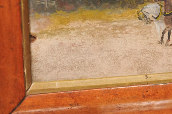 Framed English Horses Pulling a Carriage Painting on Board in Maple Frame, 19th Century - Image 12