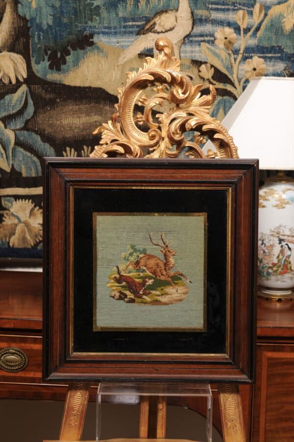 Framed Needle Point of Dog Chasing a Deer - Image 3