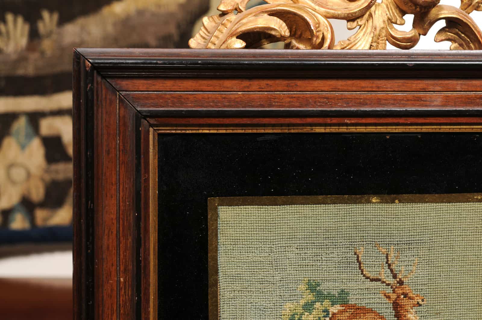 Framed Needle Point of Dog Chasing a Deer - Image 5