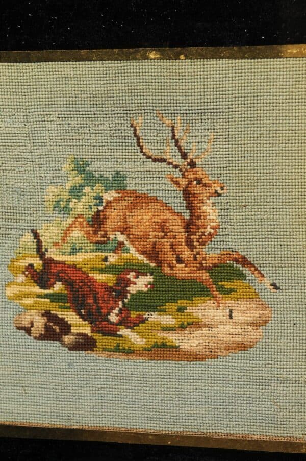 Framed Needle Point of Dog Chasing a Deer - Image 9