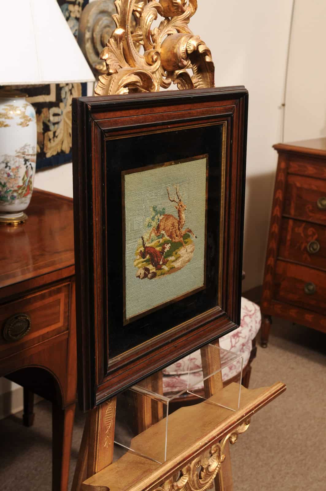 Framed Needle Point of Dog Chasing a Deer - Image 10