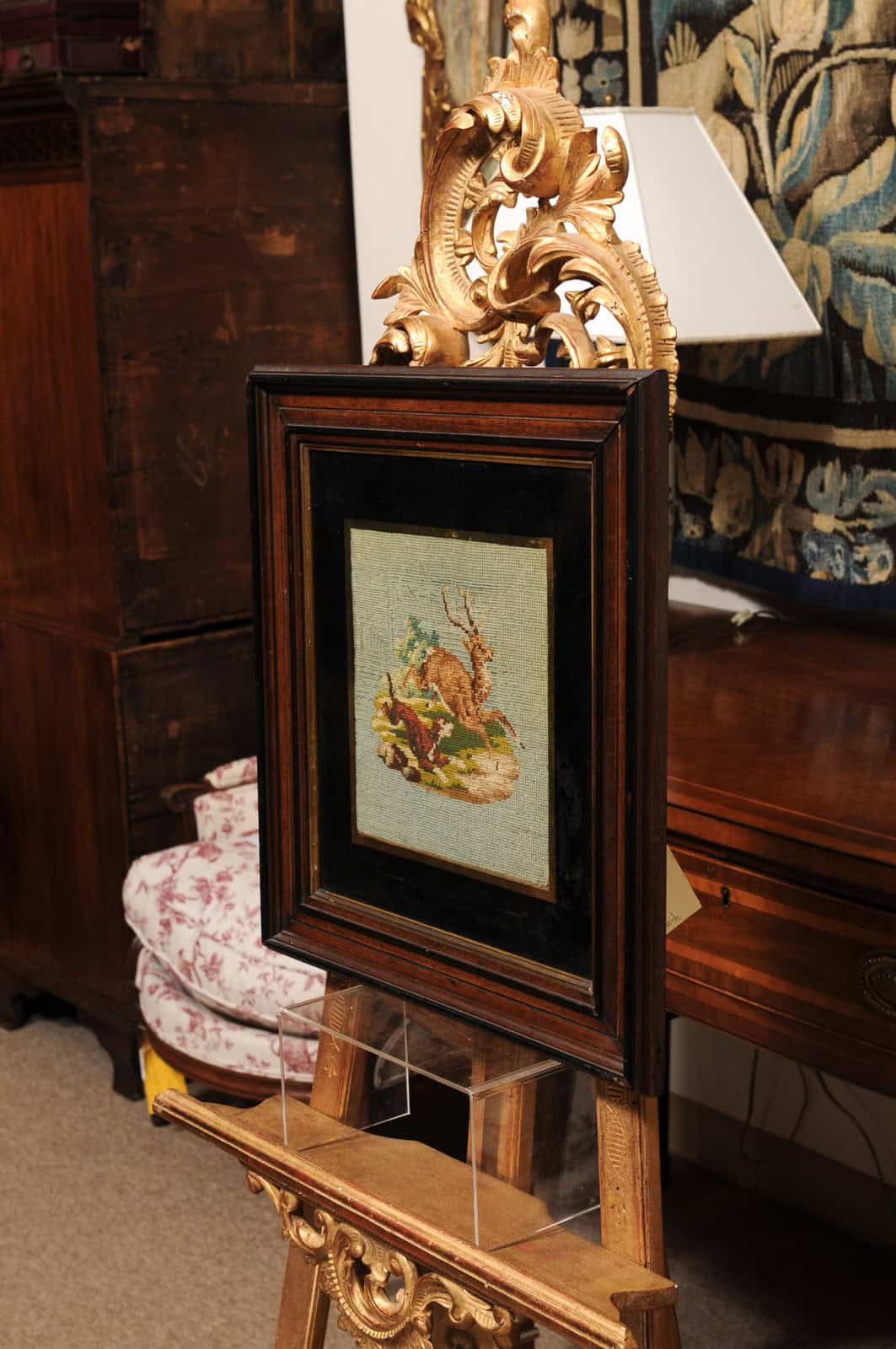Framed Needle Point of Dog Chasing a Deer - Image 11