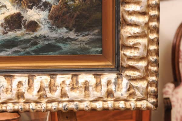Frank Hider (1861-1933) Oil on Canvas of Rocky Shoreline, England in Silvered Frame - Image 6
