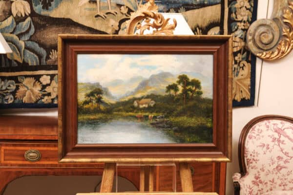 William Laugley (1880-1920) Oil on Canvas Landscape Of Mountains and Lake, British - Image 3