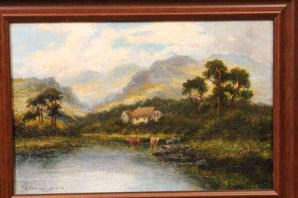 William Laugley (1880-1920) Oil on Canvas Landscape Of Mountains and Lake, British - Image 5