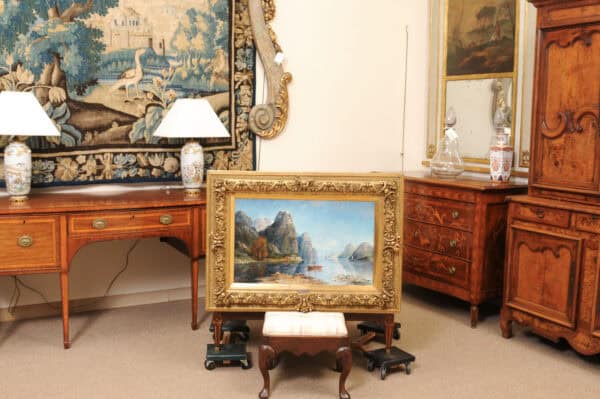 Kaufmann Karl (1843-1905) Vienna Norwegian Fjord Oil on Canvas Landscape Painting in Giltwood Carved Frame - Image 4