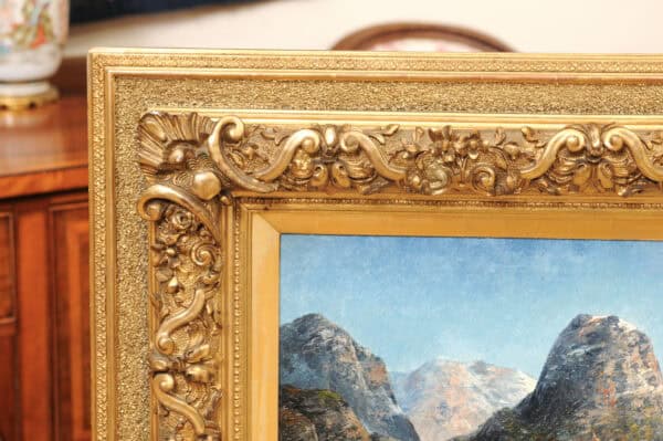 Kaufmann Karl (1843-1905) Vienna Norwegian Fjord Oil on Canvas Landscape Painting in Giltwood Carved Frame - Image 5