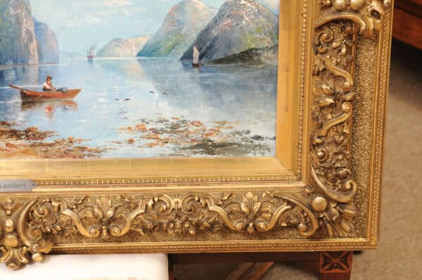Kaufmann Karl (1843-1905) Vienna Norwegian Fjord Oil on Canvas Landscape Painting in Giltwood Carved Frame - Image 7