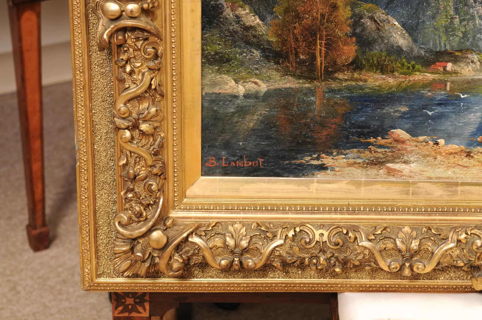 Kaufmann Karl (1843-1905) Vienna Norwegian Fjord Oil on Canvas Landscape Painting in Giltwood Carved Frame - Image 8