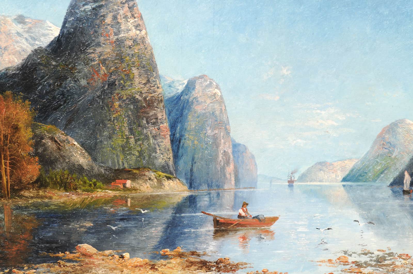 Kaufmann Karl (1843-1905) Vienna Norwegian Fjord Oil on Canvas Landscape Painting in Giltwood Carved Frame - Image 11