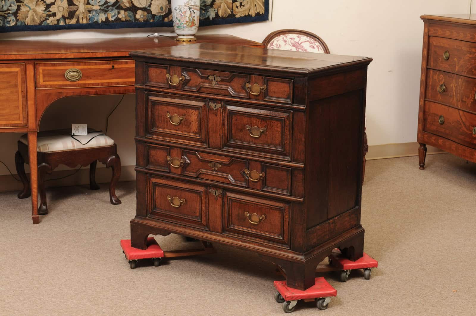 18th Century English Jacobean Style Oak and Walnut Chest - Image 12