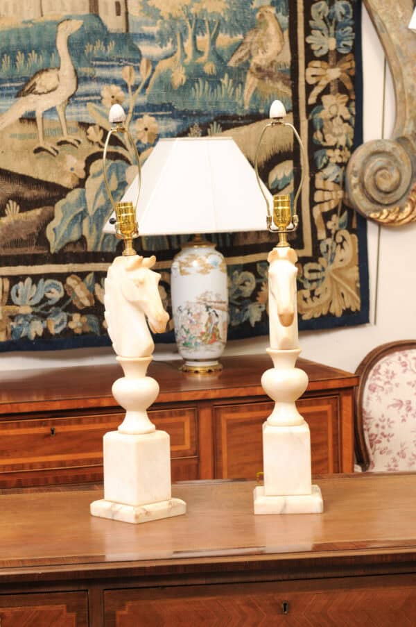 Pair of Italian Alabaster Carved Horse Heads, 20th Century - Image 3