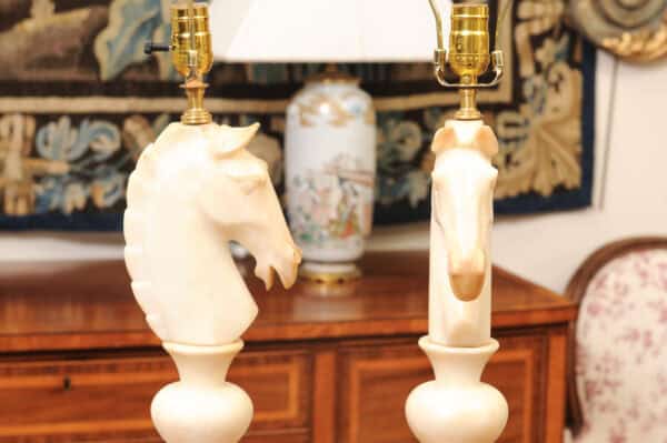 Pair of Italian Alabaster Carved Horse Heads, 20th Century - Image 6