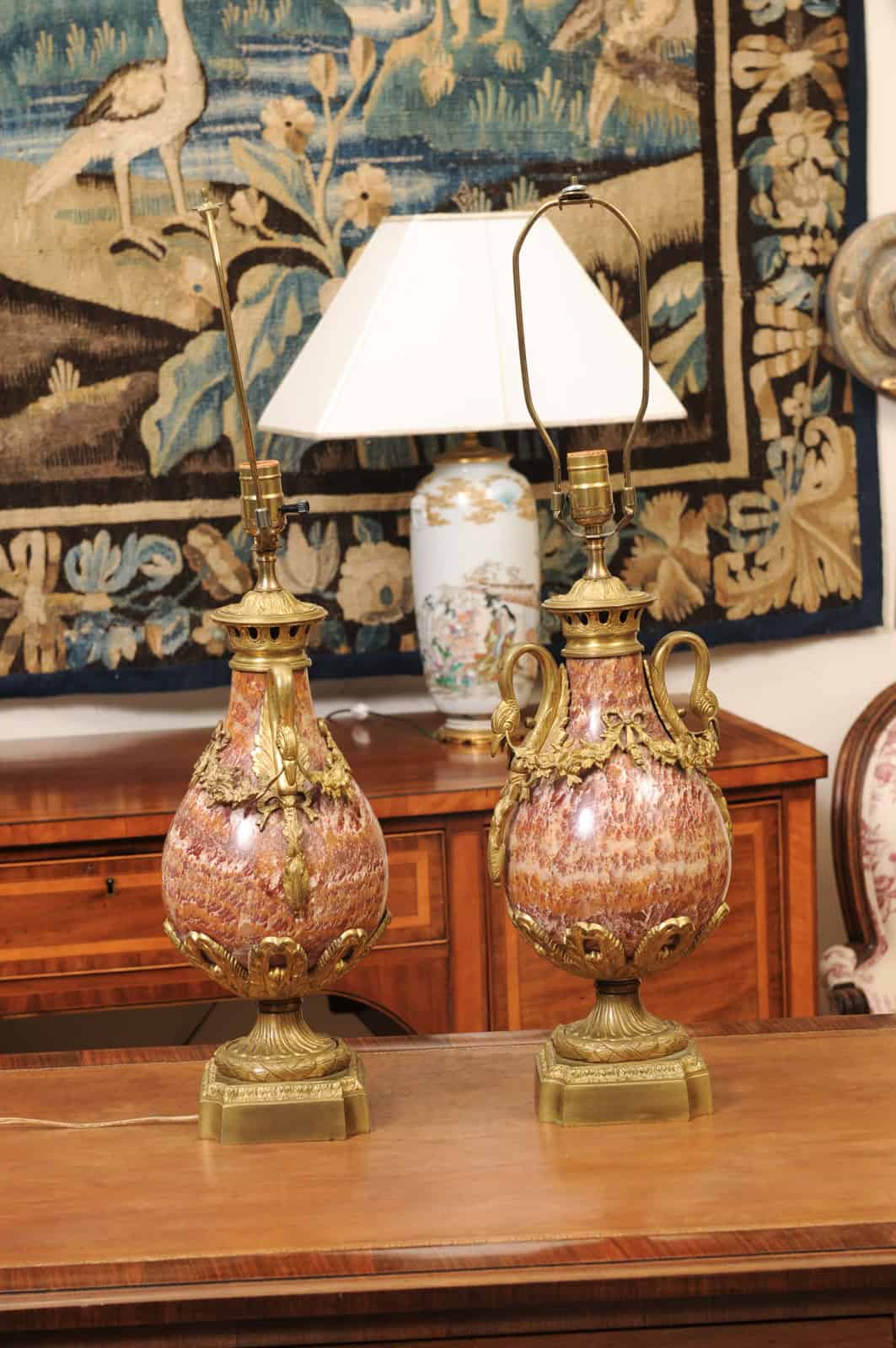 Pair of Louis XVI Style Pink Marble Urns / Cassoulettes with Bronze Dore Mounts, 19th Century - Image 7