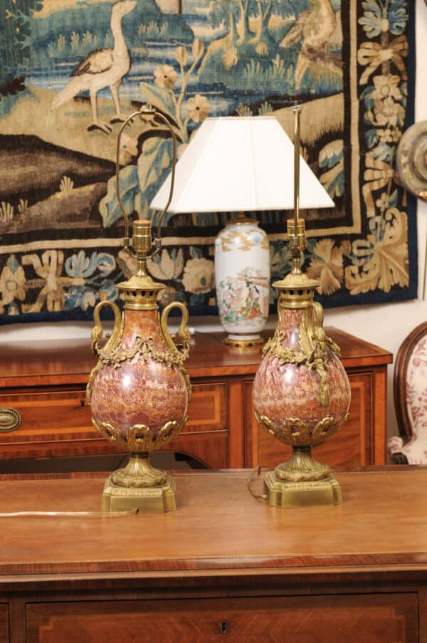 Pair of Louis XVI Style Pink Marble Urns / Cassoulettes with Bronze Dore Mounts, 19th Century - Image 8