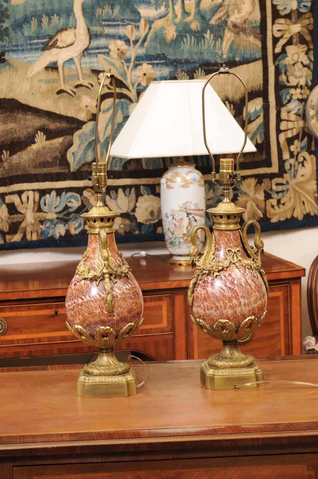 Pair of Louis XVI Style Pink Marble Urns / Cassoulettes with Bronze Dore Mounts, 19th Century - Image 9