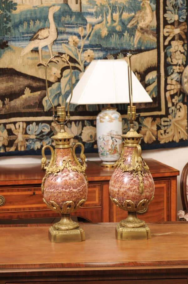 Pair of Louis XVI Style Pink Marble Urns / Cassoulettes with Bronze Dore Mounts, 19th Century - Image 10
