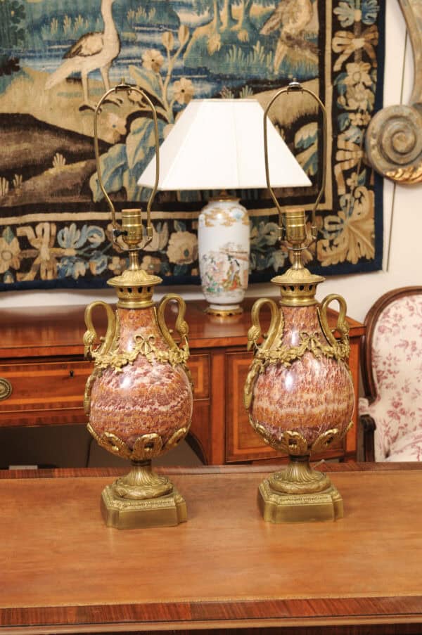Pair of Louis XVI Style Pink Marble Urns / Cassoulettes with Bronze Dore Mounts, 19th Century - Image 12
