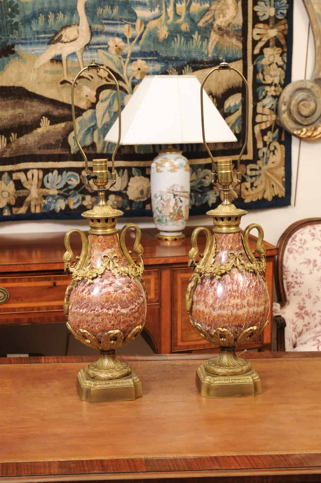 Pair of Louis XVI Style Pink Marble Urns / Cassoulettes with Bronze Dore Mounts, 19th Century - Image 12