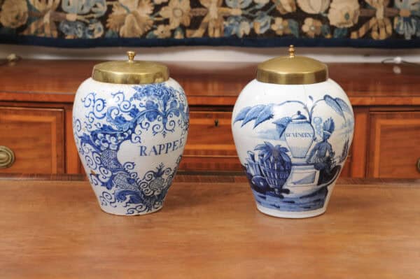 Set of 2 18th Century Dutch Blue & White Tobacco Jars. 1 with hairline crack to secure. - Image 3