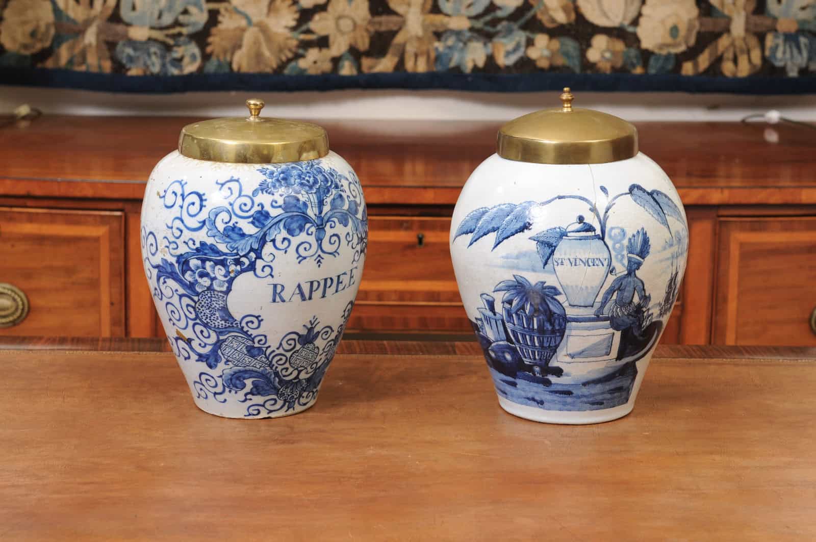 Set of 2 18th Century Dutch Blue & White Tobacco Jars. 1 with hairline crack to secure. - Image 3