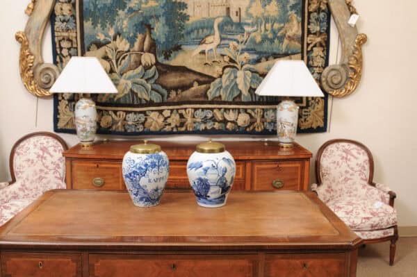 Set of 2 18th Century Dutch Blue & White Tobacco Jars. 1 with hairline crack to secure. - Image 4