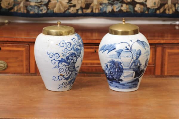 Set of 2 18th Century Dutch Blue & White Tobacco Jars. 1 with hairline crack to secure. - Image 7