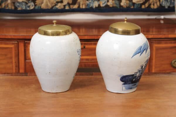 Set of 2 18th Century Dutch Blue & White Tobacco Jars. 1 with hairline crack to secure. - Image 8