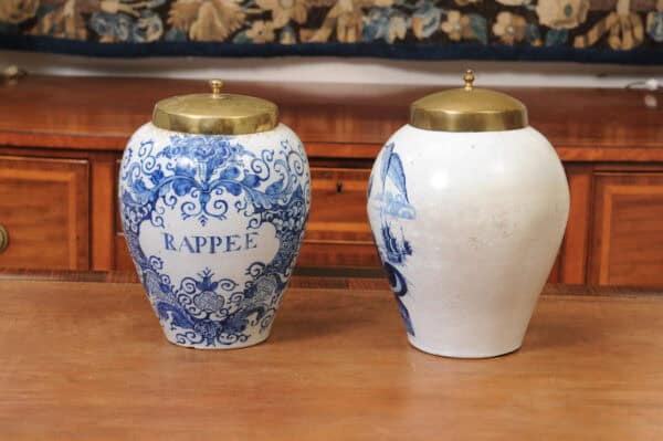 Set of 2 18th Century Dutch Blue & White Tobacco Jars. 1 with hairline crack to secure. - Image 10