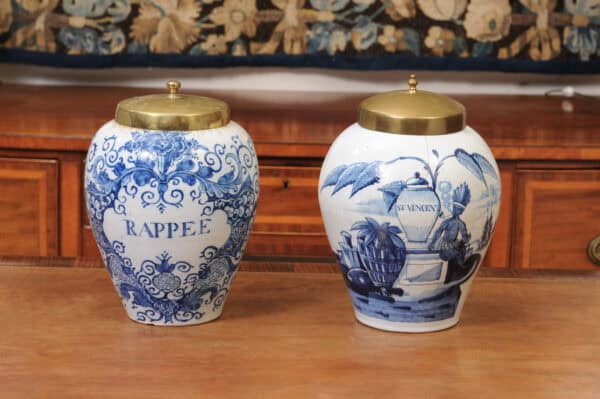 Set of 2 18th Century Dutch Blue & White Tobacco Jars. 1 with hairline crack to secure. - Image 11