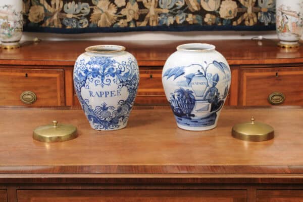 Set of 2 18th Century Dutch Blue & White Tobacco Jars. 1 with hairline crack to secure. - Image 12