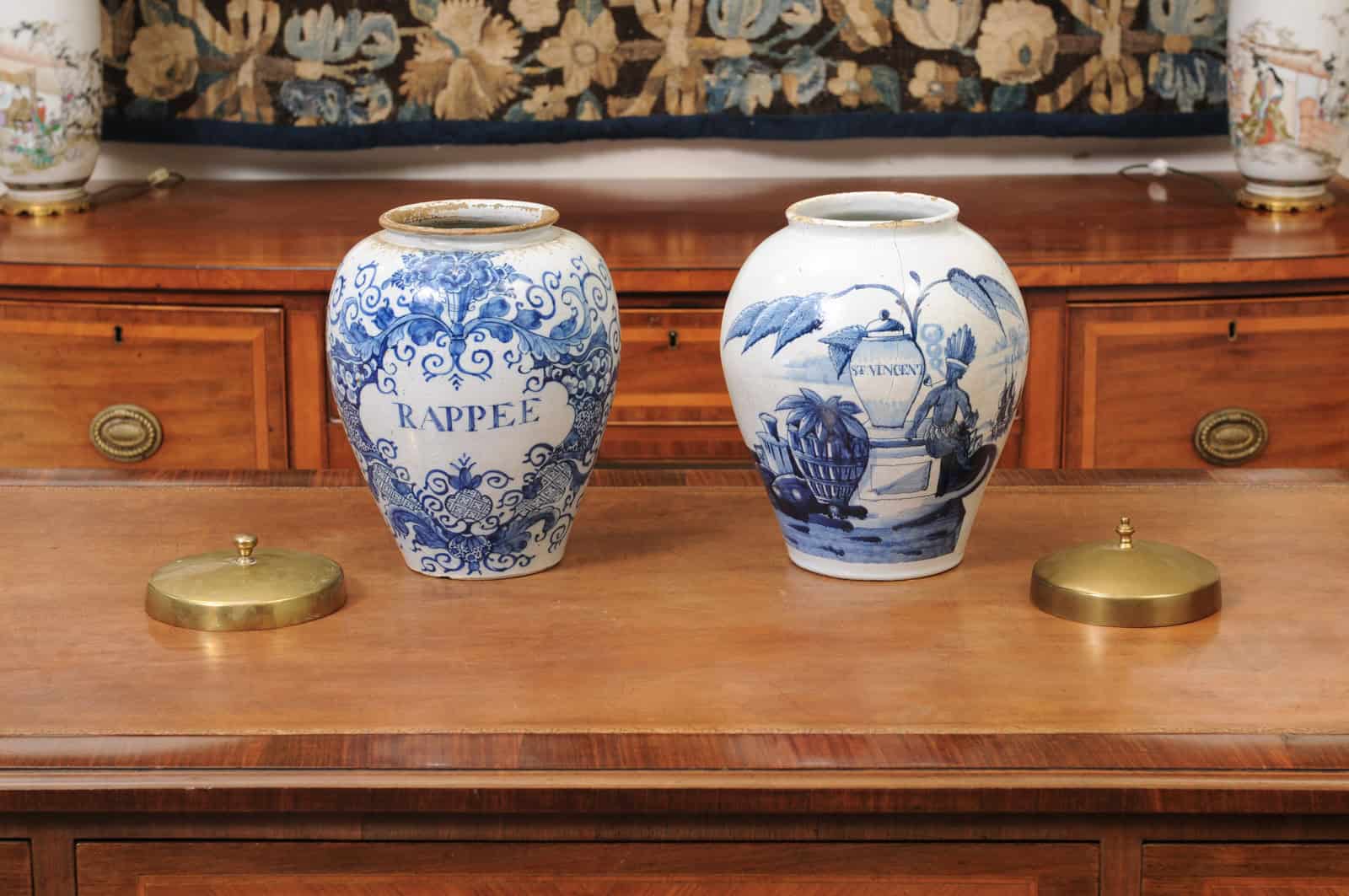 Set of 2 18th Century Dutch Blue & White Tobacco Jars. 1 with hairline crack to secure. - Image 12