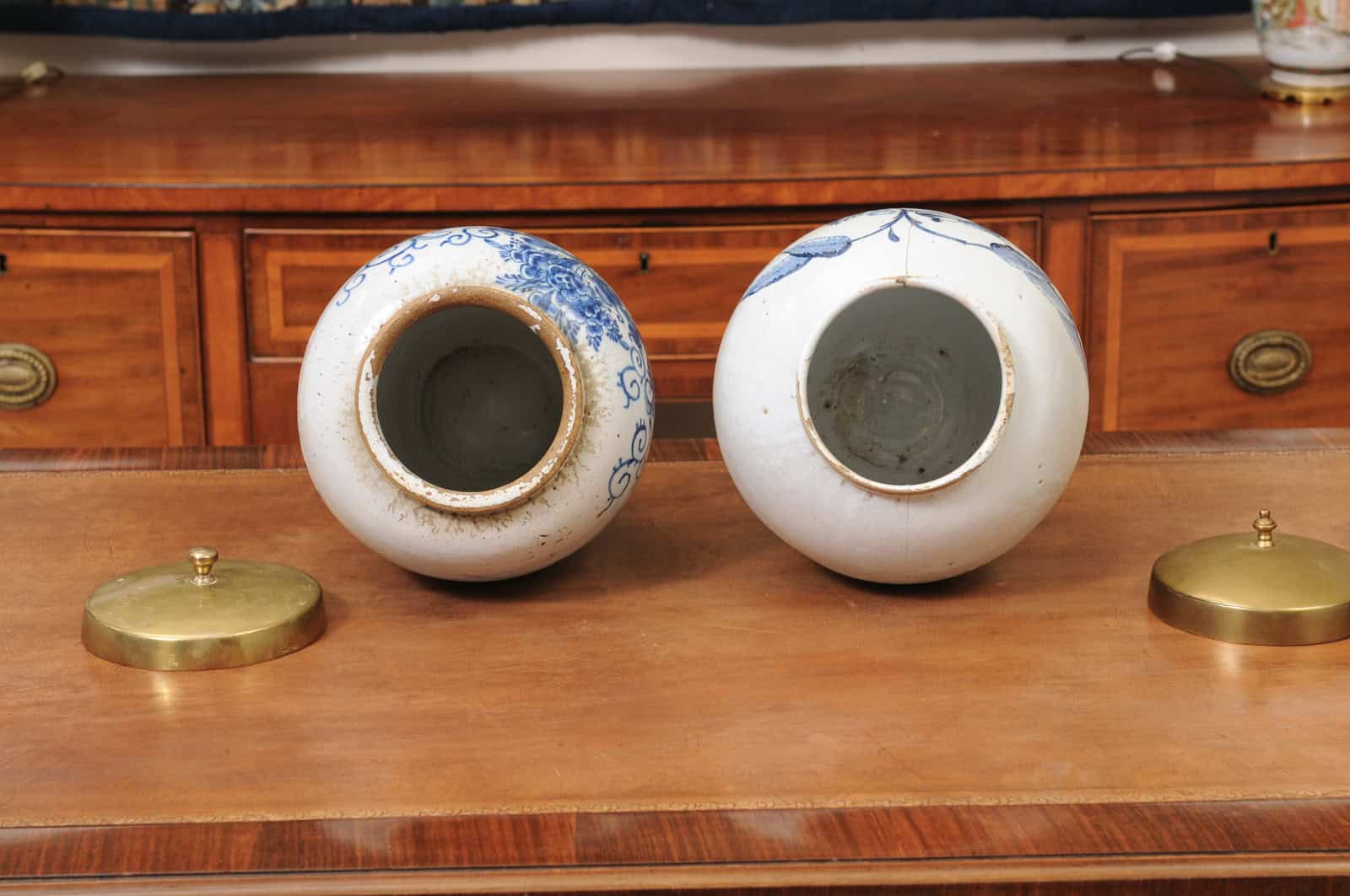 Set of 2 18th Century Dutch Blue & White Tobacco Jars. 1 with hairline crack to secure. - Image 13