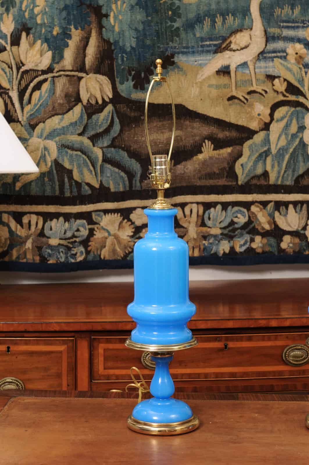 Pair of Large French Opaline Blue Lamps, 20th Century - Image 4