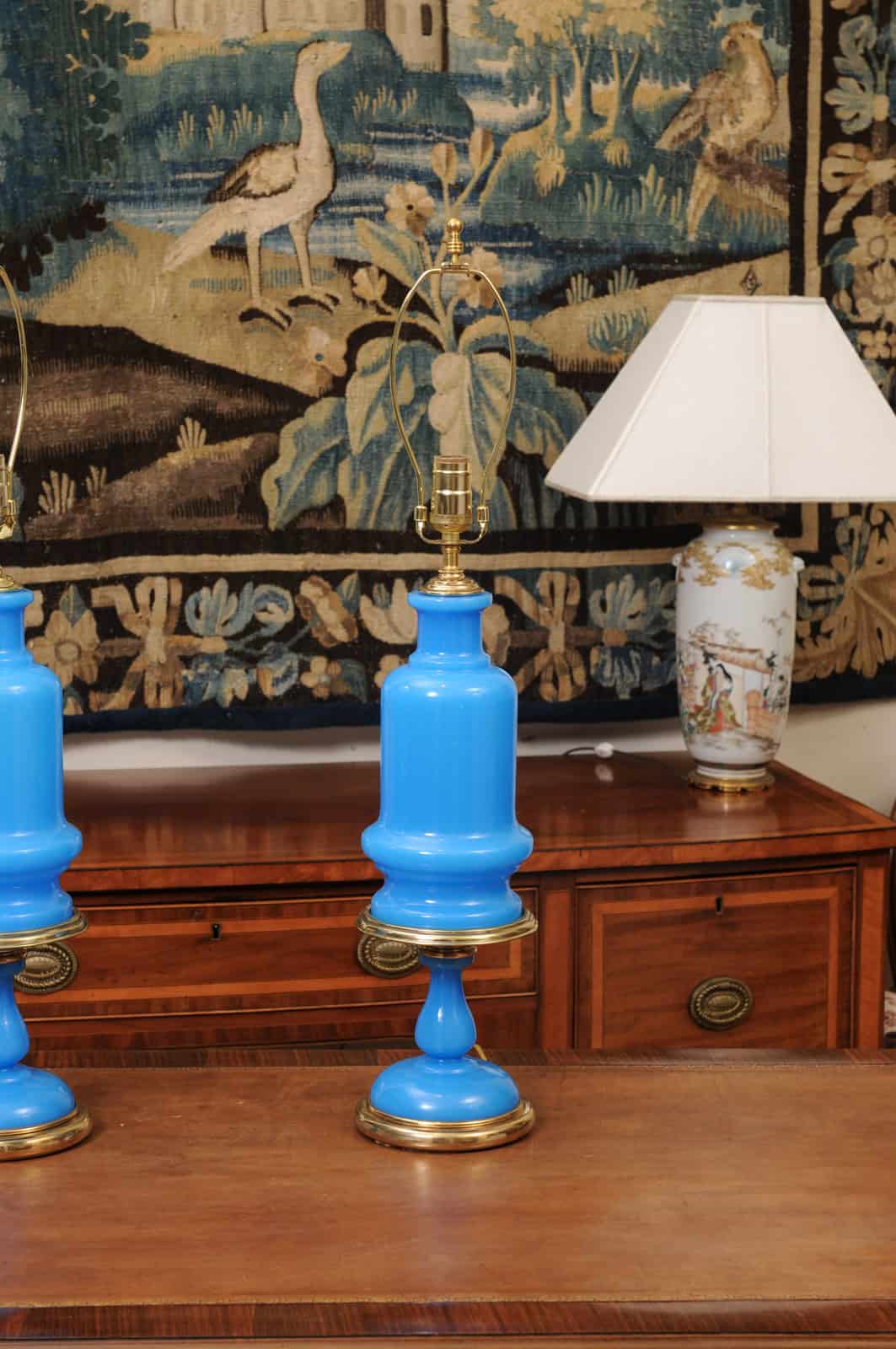 Pair of Large French Opaline Blue Lamps, 20th Century - Image 5