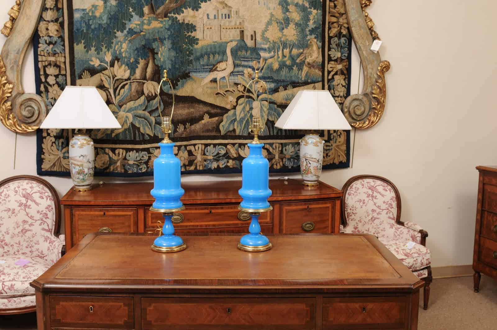 Pair of Large French Opaline Blue Lamps, 20th Century - Image 6