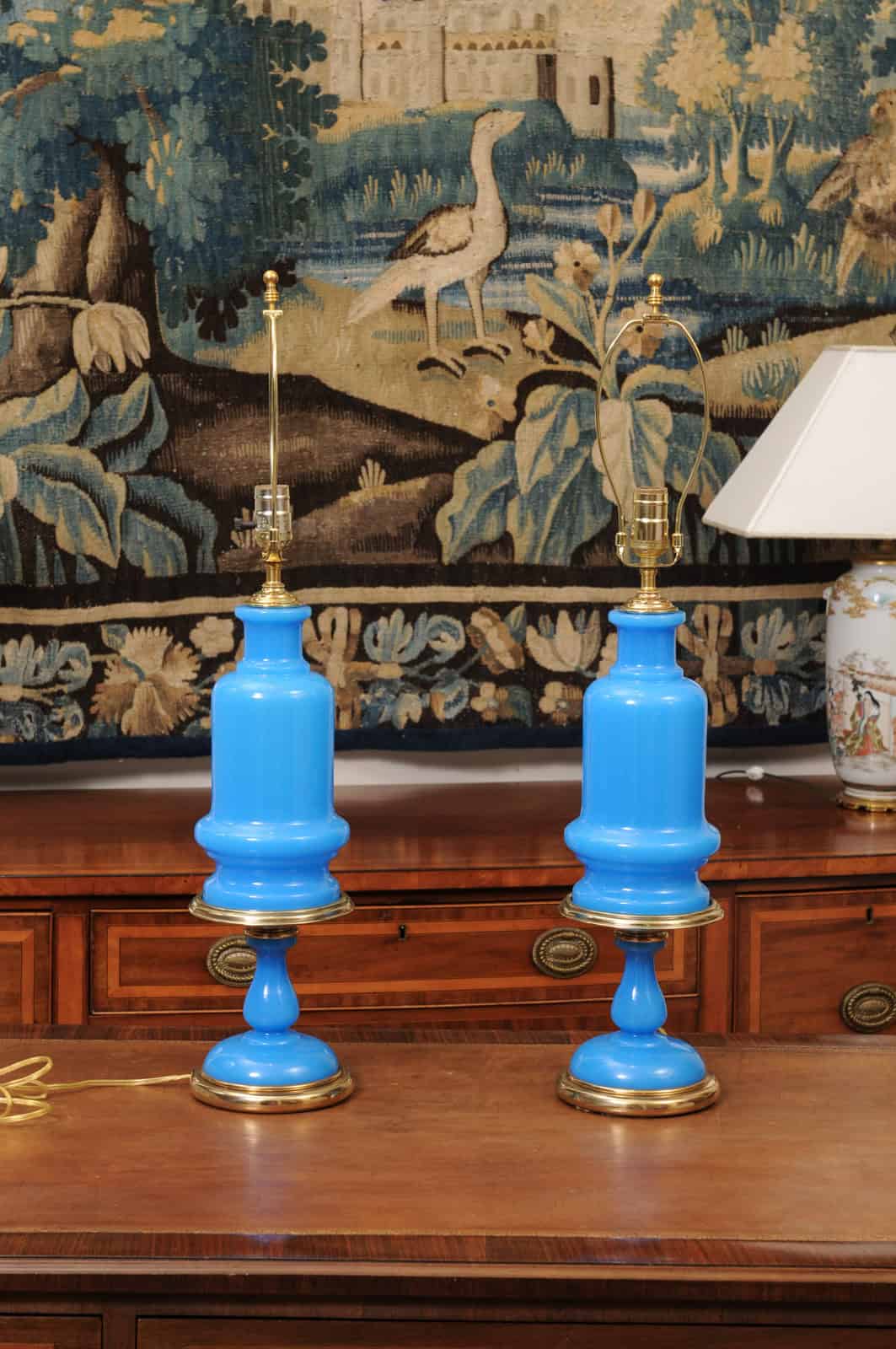 Pair of Large French Opaline Blue Lamps, 20th Century - Image 7