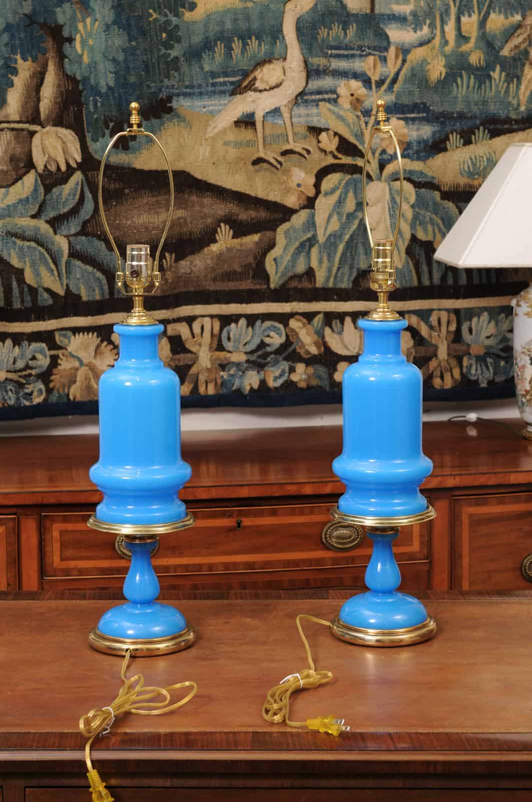 Pair of Large French Opaline Blue Lamps, 20th Century - Image 8