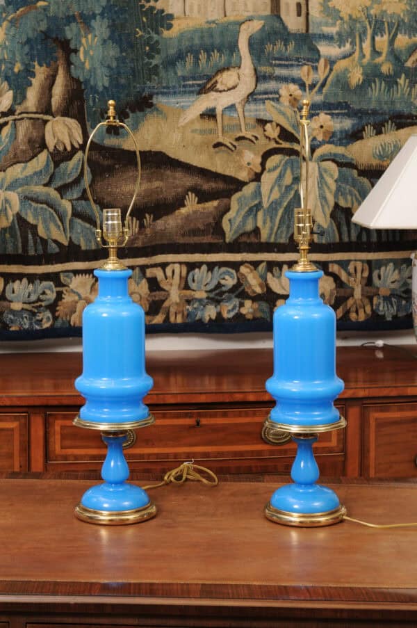 Pair of Large French Opaline Blue Lamps, 20th Century - Image 10