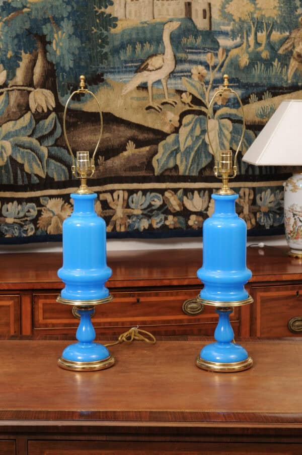 Pair of Large French Opaline Blue Lamps, 20th Century - Image 11