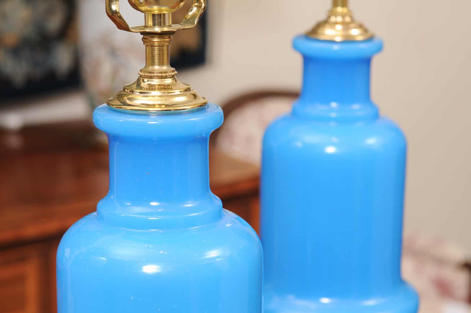 Pair of Large French Opaline Blue Lamps, 20th Century - Image 12