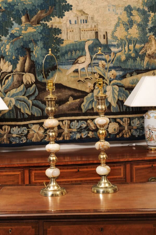 Pair of Tall Onyx and Brass Bobbin Lamps - Image 3